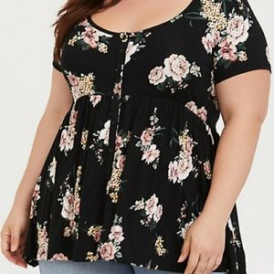 Super soft black floral babydoll tee